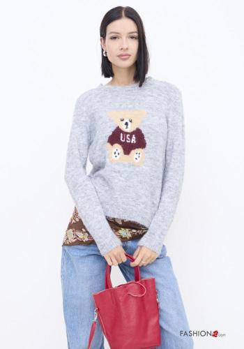 Jersey de Mohair cuello redondo Patrón bordado - ph 1