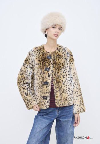 Bomber fourrure synthétique col rond Imprimé animalier à boutons