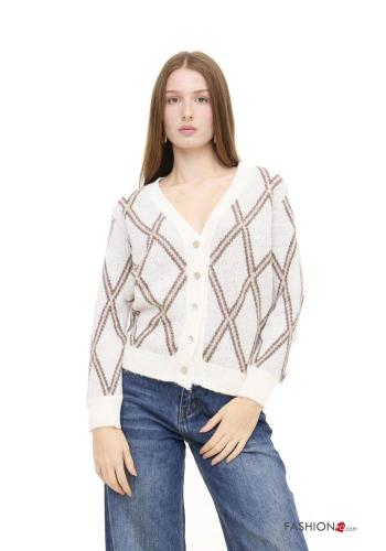 Chaqueta de punto de Mezcla de Lana Estampado Geométrico con botones con cuello en v - ph 1