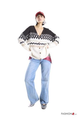 Cardigan Fantasia geometrica con bottoni scollo a V - ph 1