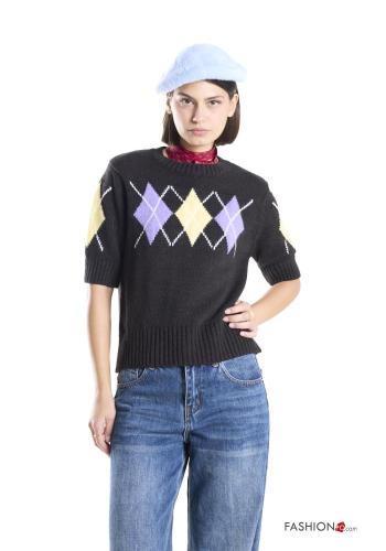 Geometric pattern short sleeve Wool Mix Sweater