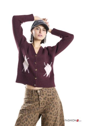 Geometric pattern Wool Mix Cardigan with v-neck - ph 1