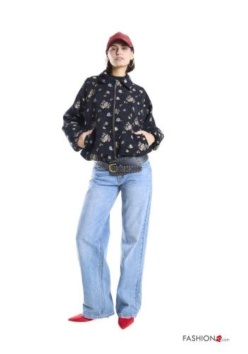Floral Cotton Bomber Jacket with zip with elastic