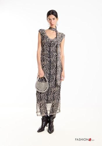 Patterned sleeveless long Dress with v-neck