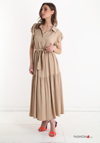 kurze ärmel lange Kleid mit Volants mit schärpe mit Knöpfen - ph 3