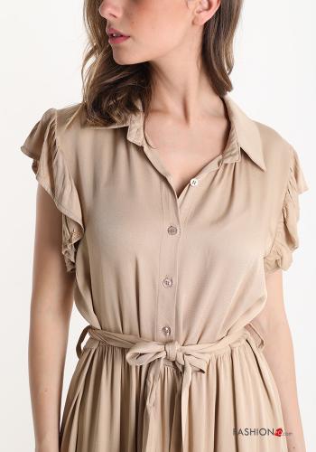 kurze ärmel lange Kleid mit Volants mit schärpe mit Knöpfen - ph 5