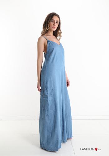 Salopette en Coton sans manches en denim wide leg à col en V - ph 4
