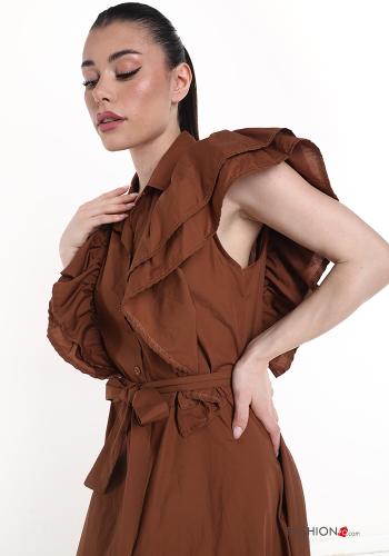 Robe chemise en Coton manches à volant longue avec ceinture écharpe - ph 2