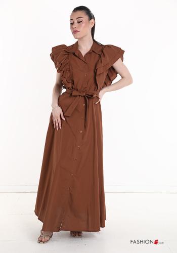 Robe chemise en Coton manches à volant longue avec ceinture écharpe - ph 3