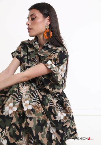Gonna in Cotone Longuette Fantasia camouflage con balze - ph 1
