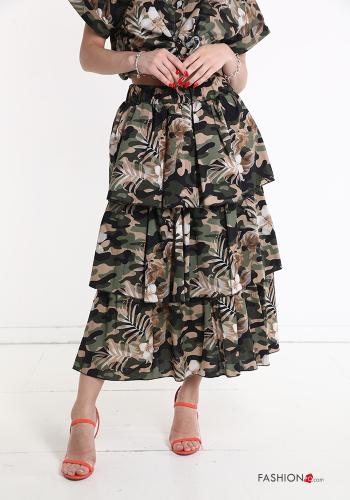 Gonna in Cotone Longuette Fantasia camouflage con balze - ph 2