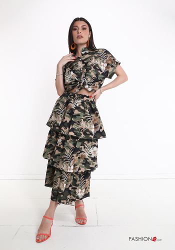 Gonna in Cotone Longuette Fantasia camouflage con balze - ph 4