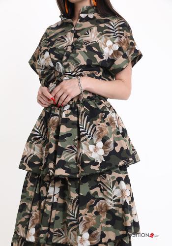 Gonna in Cotone Longuette Fantasia camouflage con balze - ph 5