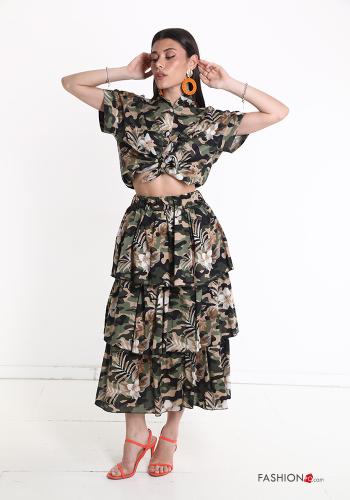 Gonna in Cotone Longuette Fantasia camouflage con balze - ph 6