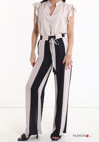 Pantalone wide leg Fantasia righe con coulisse con elastico