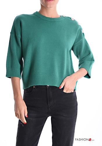 crew neck Sweater with buttons 3/4 sleeve - ph 1