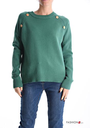lange ärmel u-boot ausschnitt Strickpullover mit Knöpfen - ph 1
