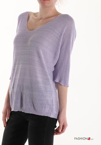 Lurex Strickpullover mit V-Ausschnitt 3/4 ärmel - ph 3