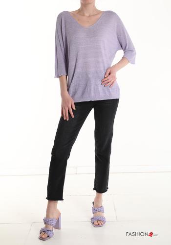 Lurex Strickpullover mit V-Ausschnitt 3/4 ärmel - ph 5