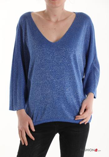 Lurex Strickpullover mit V-Ausschnitt 3/4 ärmel - ph 1