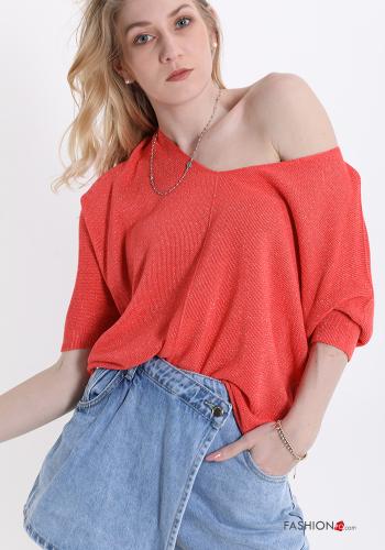 lurex Sweater with v-neck 3/4 sleeve