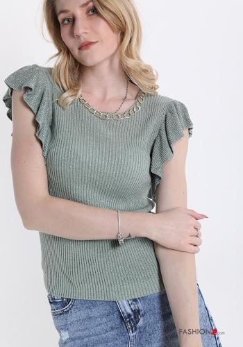 lurex ruffle sleeve T-shirt with chain - ph 1