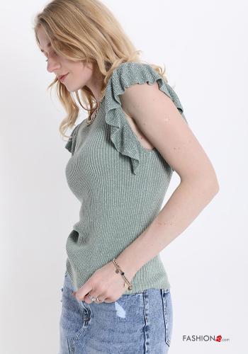 lurex ruffle sleeve T-shirt with chain - ph 3