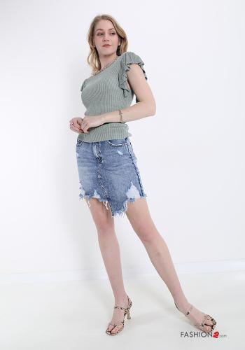 lurex ruffle sleeve T-shirt with chain - ph 5
