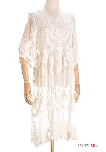 Copricostume lungo Fantasia ricamata maniche a tre quarti - ph 1