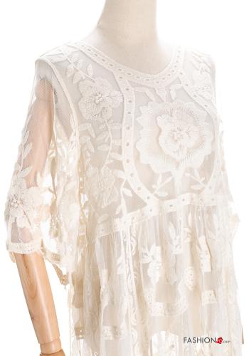 Copricostume lungo Fantasia ricamata maniche a tre quarti - ph 4