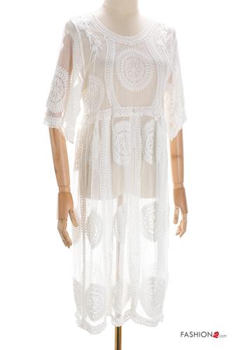 Embroidered knee-length Cover up 3/4 sleeve