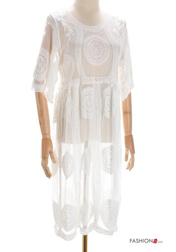 Besticktes Muster knielanger Strandkleid 3/4 ärmel - ph 1