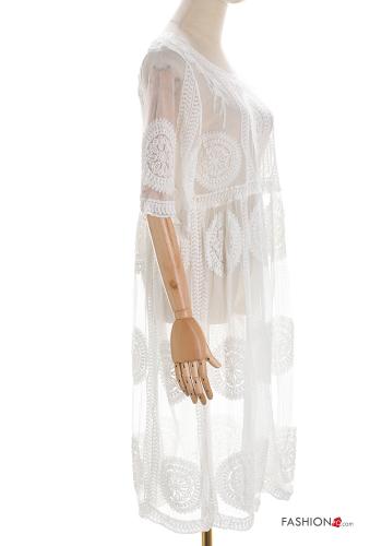 Besticktes Muster knielanger Strandkleid 3/4 ärmel - ph 3