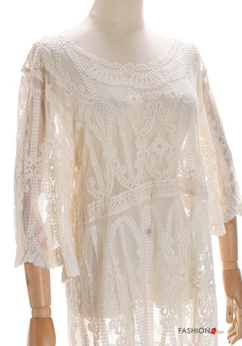 Embroidered long Cover up 3/4 sleeve - ph 4