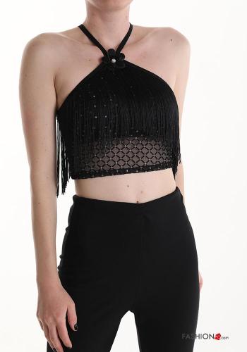sleeveless mini fishnet Top with fringe - ph 1