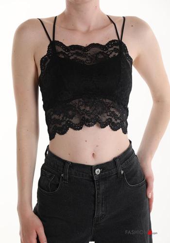 Top scollato sulla schiena corto pizzo senza maniche con coppe