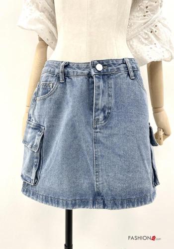 Denim Minirock aus Baumwolle mit Taschen mit Reißverschluss - ph 1