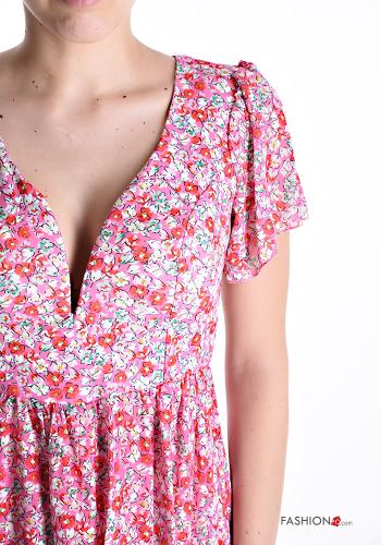 Floral short sleeve backless mini Dress plunging neckline - ph 4