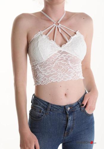 Embroidered mini backless lace trim Top with cups - ph 1