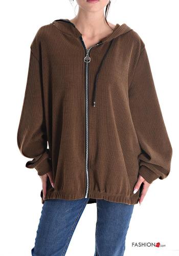 Chaqueta canalé con cremallera con capucha