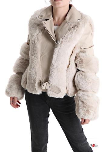 Cazadora estilo biker piel sintética imitación de cuero con hebilla con cremallera - ph 1