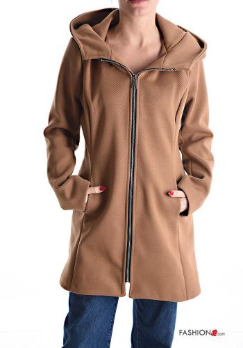 Cappotto con zip con tasche con cappuccio