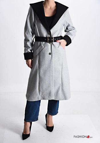 Casaco com capuz com cinto com bolsos com botões com forro - ph 1