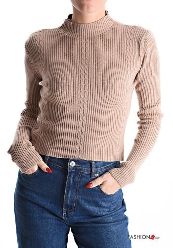 Maglione maniche lunghe costine corto a collo alto - ph 1