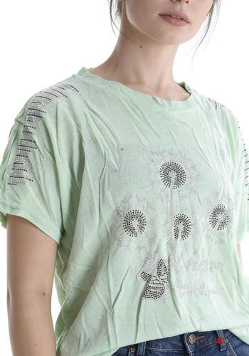 short sleeve crew neck T-shirt with rhinestones - ph 1