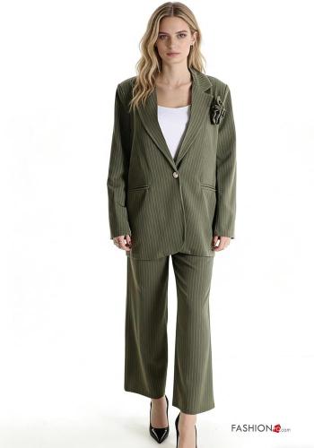 Traje de mujer con botones con bolsillos con cinturón con elástico con forro