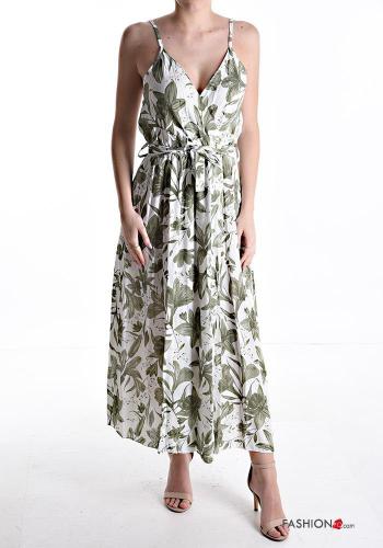 sleeveless Dress with v-neck with fabric belt