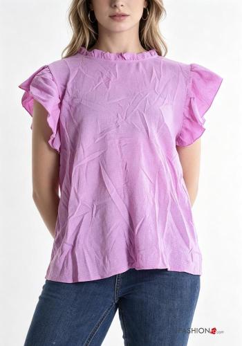 short sleeve ruffle sleeve Top with buttons - ph 1