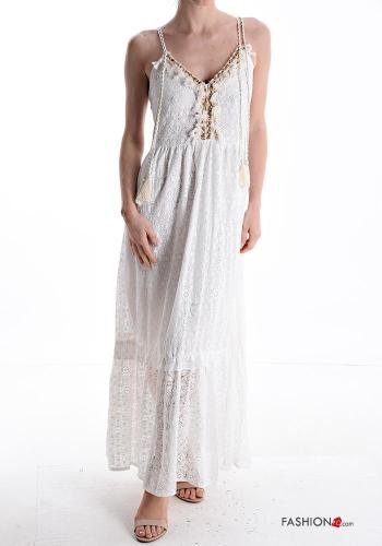 lace trim sleeveless Dress with flounces with v-neck
