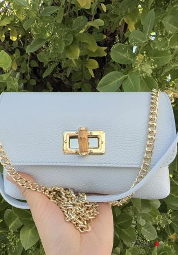 Bolso de Cuero Genuino con hebilla con forro con bandolera con cadena